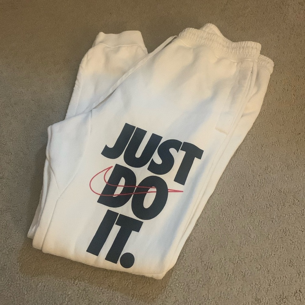 Mens Nike Just Do It White Joggers Track Pants S
